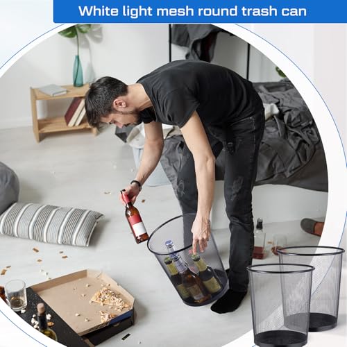 Image of Hushee 12 Pcs Metal Mesh Trash Can Wire Waste Paper Basket Trash Bin Garbage Can for Office Under Desk, Kitchen, Bedroom, Den, Dorm Room, Toilet(Black,12 Pcs)