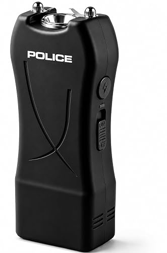POLICE Stun Gun 398 Mini Rechargeable LED Flashlight Self Defense Black | High Voltage Protection, Compact Design, Non-Slip Grip, Holster