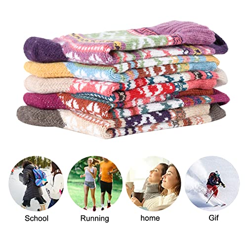 Image of YANGYANG 5 Pairs Winter Warm Thick Crew Knit Socks for Women, Christmas Gifts, Stocking Stuffers