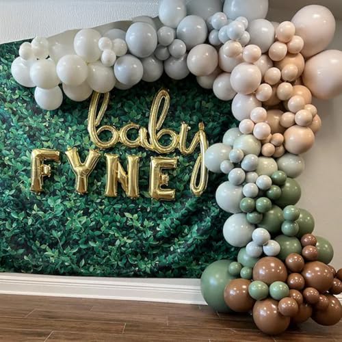 Image of Sage Green Blue Brown Balloons, 60PCS Dinosaur Safari Dusty Blue Olive Green Coffee Beige Eucalyptus Latex Balloon Jungle Hunting Balloons for Woodland Dino Boho Baby Shower Birthday Party Decorations