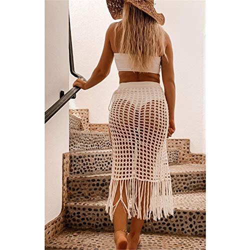 Women Sexy Hollow Out Mesh Tassle Skirts Beach Cover Up Summer Fish Net Swimsuit Wrap Sheer Maxi Sarong Swimwear4