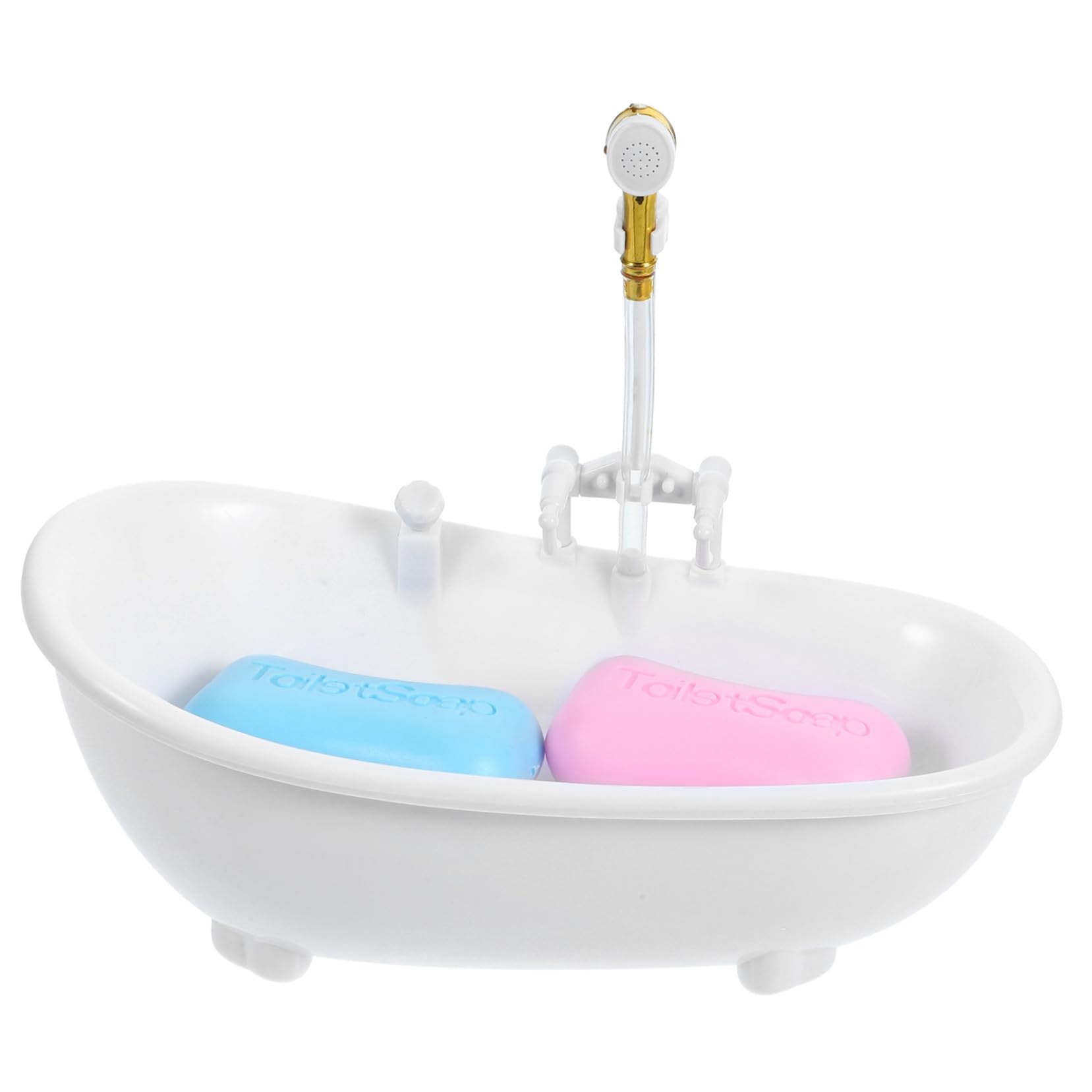 Cabilock Miniature Doll House Electric Bathtub White Mini Bathroom Pretend Play Bath with Soap Accessories Portable Dollhouse Bathroom Shower for Role Play