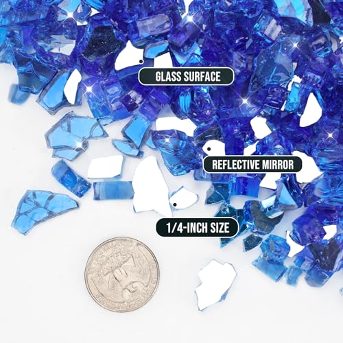 Image of Skyflame High Luster 10-Pound Fire Glass for Fire Pit Fireplace Landscaping, 1 /4-Inch Cobalt Blue Reflective