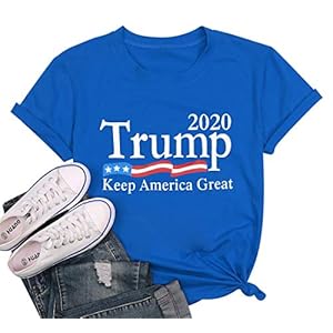 FASHGL Trump Keep America Great T Shirt for Women 2020 Trump Supporters Tees Slogan Printing Short Sleeve Top (Blue, M)