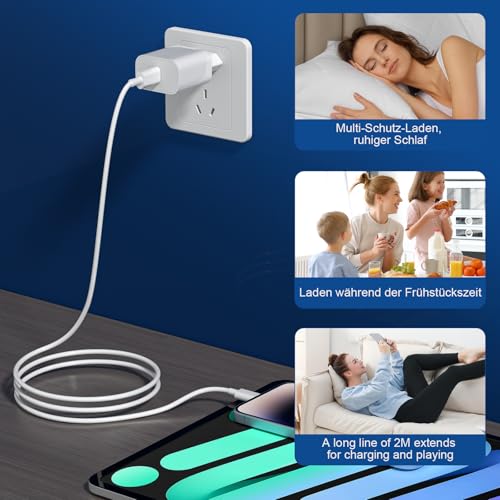 iPhone Ladekabel, [MFi-Zertifiziert] 2er Pack iPhone Ladegerät Apple Ladekabel 2M, USBC Schnellladegerät mit USB C auf Lightning Kabel für i Phone 14 13 12 11 Pro Max XS XR X 8 7 6 Plus 5 iPad