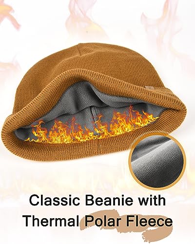 Image of FURTALK Mens Beanie Fleece Lined Winter Hats Double Layered Stylish Knited Cuffed Plain Hat