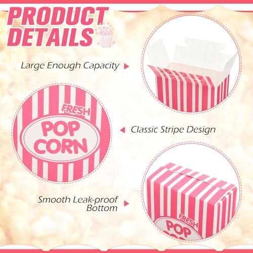 Image of Xinnun 200 Pcs Paper Popcorn Boxes 1oz Oil-proof Disposable Striped Popcorn Boxes Container Leak Proof Paper Holders for Movie Night, Party, Birthday, Wedding (Pink)