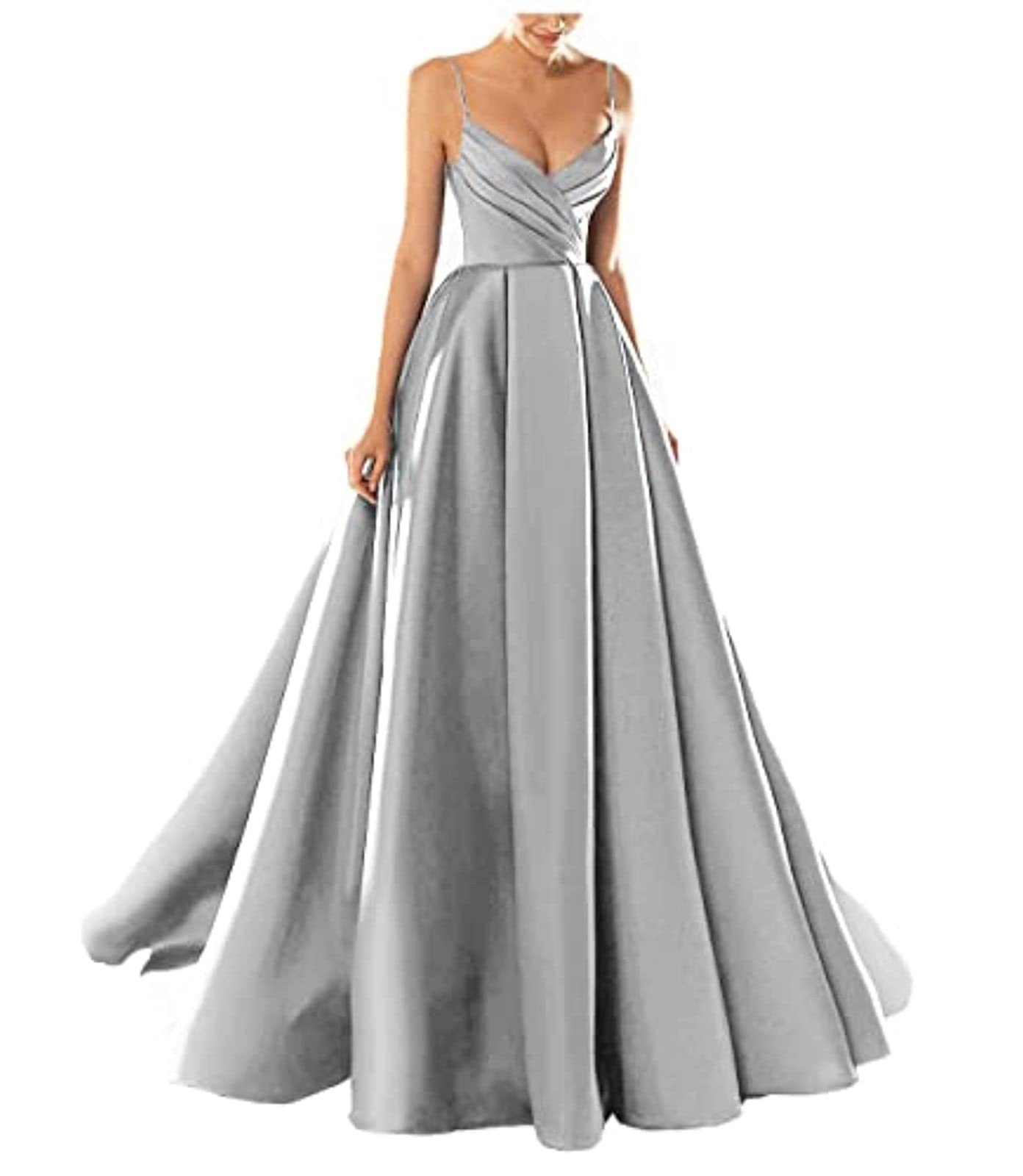yhfshop Formal Long Evening Party Dress,Sexy V-Neck Spaghetti Strap Satin Evening Dress,Grape Purple,US8,Gowns Evening Bridesmaid Dresses — view 19