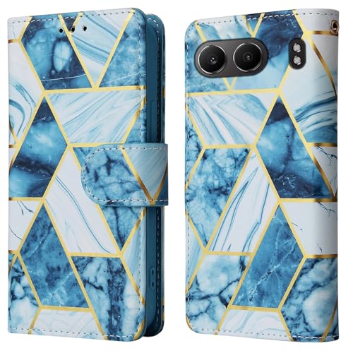 Image of ClickCase Marble Series Faux Leather Back Case Card Holder Wallet with Magnetic Closure Flip Cover for OnePlus Nord 4 5G (Marble Blue)