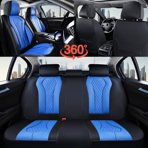 Image of Coverado Car Seat Covers, Leather Seat Covers Full Set, Blue Seat Covers, Car Seat Cushion, Driver Car Seat Covers, Waterproof Car Seat Protector Fit for Most Cars