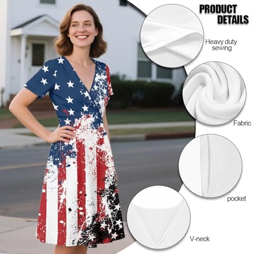 Image of Women's Summer Formal Dresses Short Sleeve Wrap V Neck Dresses Bridesmaid Wedding Guest Dress with Pockets