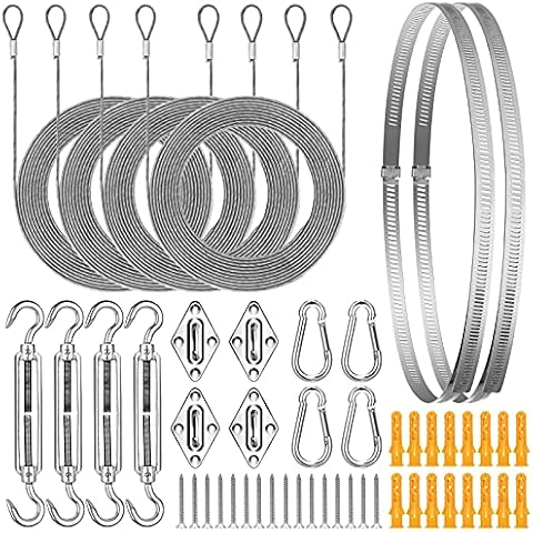 Shade Sail Hardware Kit, Sun Shade Hardware Kit with 304 Stainless Steel Wire Rope for Square/Rectangle/Triangle Sun Shade Sails, Anti-Rust Stainless Steel Accessories for Outdoor (6 inch, 50 pcs) Cover
