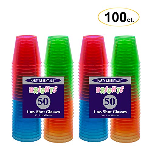 Party Essentials Copos de shot de plástico rígido de 30 ml, 100 unidades, multi neon