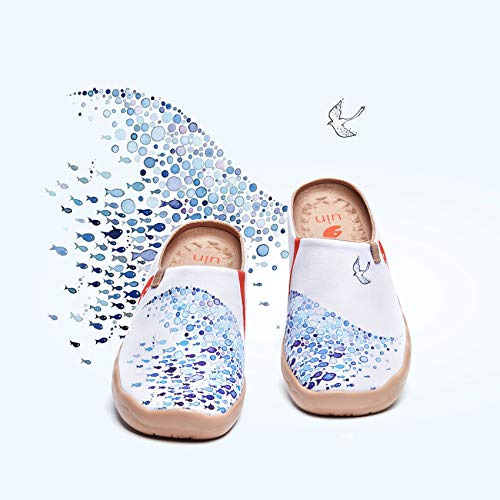UIN Women's Slip On Mules Comfortable Flat Lightweight Wide Toe Clog Casual Art Painted Travel Shoes Malaga Series2