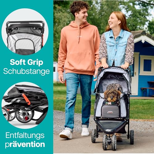 Hundebuggy Katzenbuggy - Innopet All Terrain Schwarz/Silber - Leichter 3 Rad Hundewagen - Räder pannensicher - Vorderad fixierbar Haustierwagen