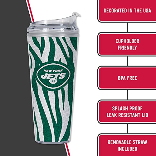 Image of Rico Industries NFL Football Glitter 24oz Acrylic Glitter Tumbler with Hinged Lid, Officially Licensed Double Wall Tumbler with Straw