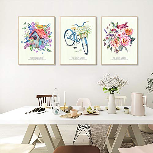 Cuadro de peonías y bicicleta para decorar una sala de estar bohemia 2