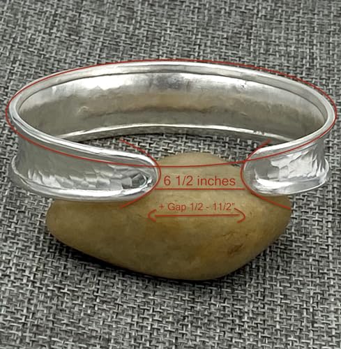 Hammered Sterling Silver Handmade 1/2 inches Wide Cuff Bracelet, Minimalist Shiny Silver Slight Concave and Framed Edges, Gift for Her2