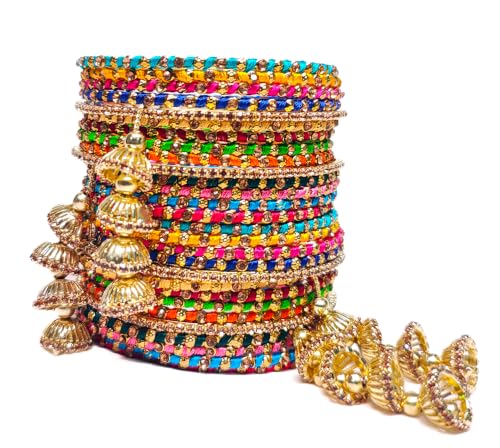 Image of Swara Creations Metal bangles /kada Set wrapped in Silk Thread & golden dots for Women & Girls (24 Pcs)