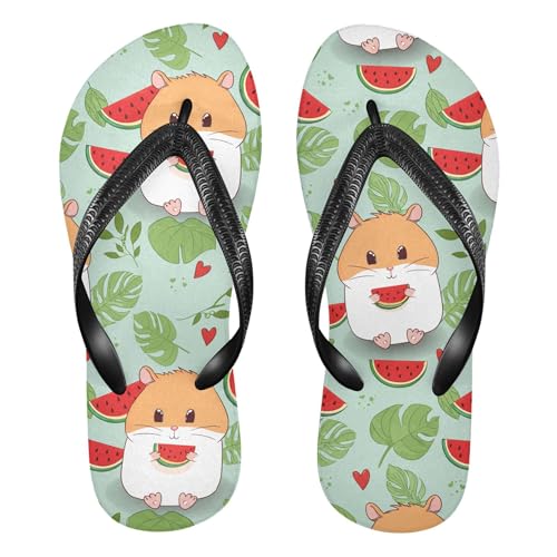 Burbuja Cartoon Hamster Enjoying Watermelon Flip Flops for Women Men, Soft Thong Sandals Rubber Slippers for Pool Beach Essentials