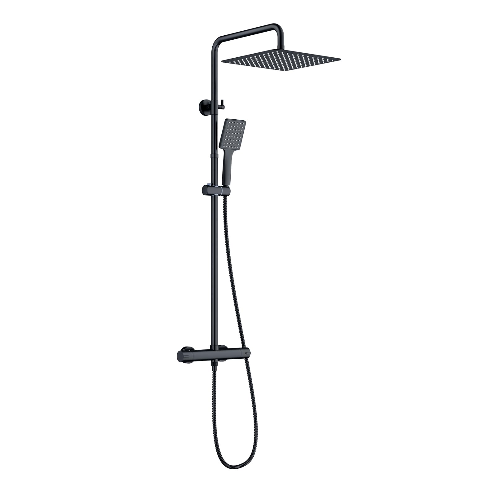 SunCleanse System prysznicowy z termostatem – deszczownica z armaturą i armaturą prysznicową, kompletny zestaw, 30 x 30 cm, prostokątny, stal nierdzewna, słuchawka prysznicowa, pojedyncza funkcja