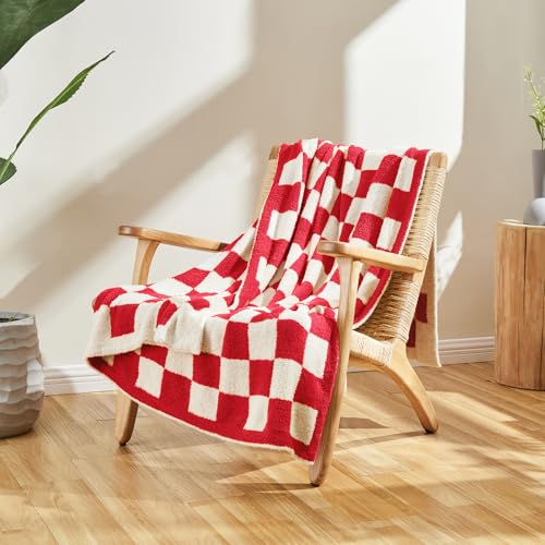 Image of CozeCube Christmas Red Reversible Checkered Knit Throw Blanket 50 inchx60 inch