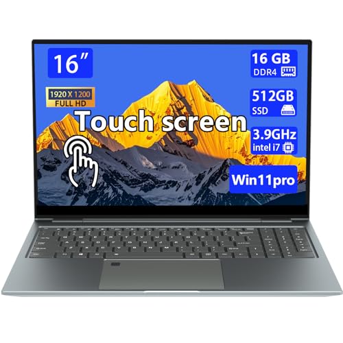 Image of 16-inch Touchscreen Laptop Core i7 up to 3.9GHz, 16GB RAM 512GB SSD, 1920X1200 IPS Windows 11 Metal Laptop Computer with Touch ID & Backlit Keyboard, WiFi, HDMI, Type-C, USB 3.0, Bluetooth 4.2