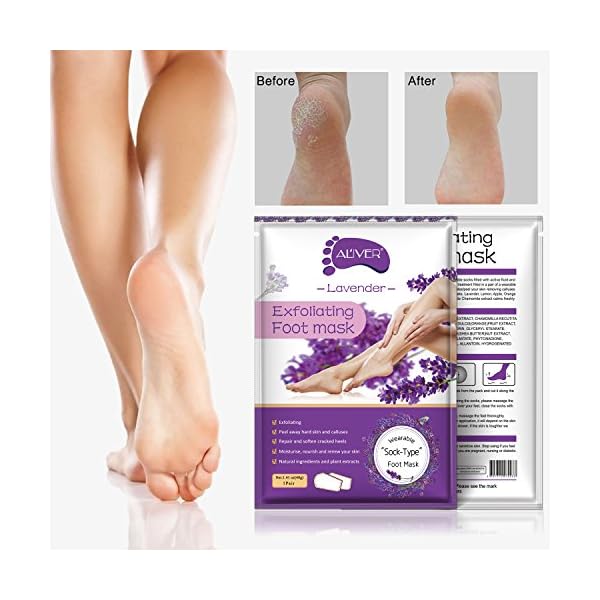 ALIVER Foot Peel Mask 3 Pack, Exfoliator Peel Off Calluses Dead Skin Callus Remover, Baby Soft Smooth Touch Feet-Men Women (Lavender)