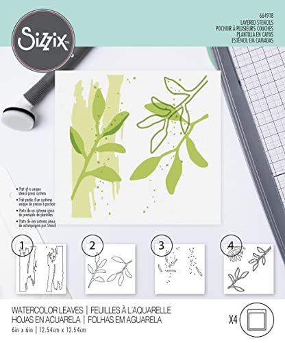 Sizzix Layered Stencils 4PK Watercolor Leaves by Olivia Rose, One Size - Image 3