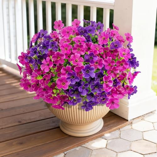 Image of Bassion 20 Bundles Artificial Violet Flowers for Outdoors, Purple Fuchsia
