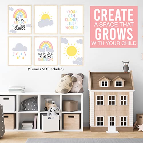 Image of Hadley Designs 6 Rainbow Girls Room Wall Art - Rainbow Girls Room Decor for Bedroom, Aesthetic Nursery or Teen Bedroom Art, Reversible Unframed Cute Colorful Posters for Kids' Space, Made in USA
