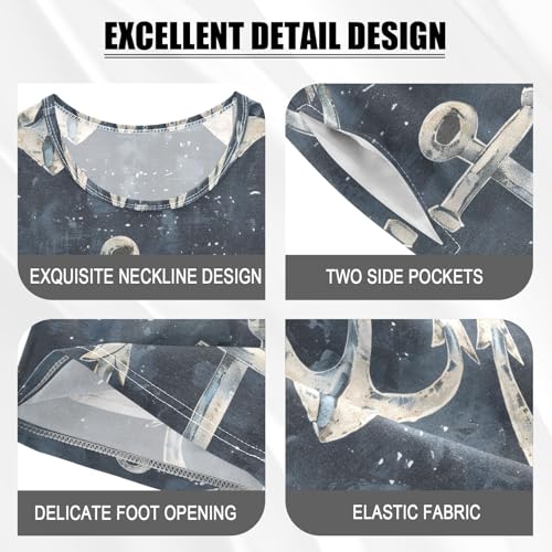 ALAZA Art Painting Anchor Pajamas Set Short Sleeve Cotton Sleepwear Summer Pjs 2 Piece 5-14Y4