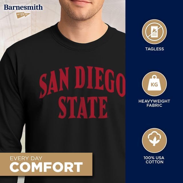 Barnesmith San Diego State University SDSU Aztecs Long Sleeve Adult Unisex T-Shirt, Classic, Black, Small - Image 3