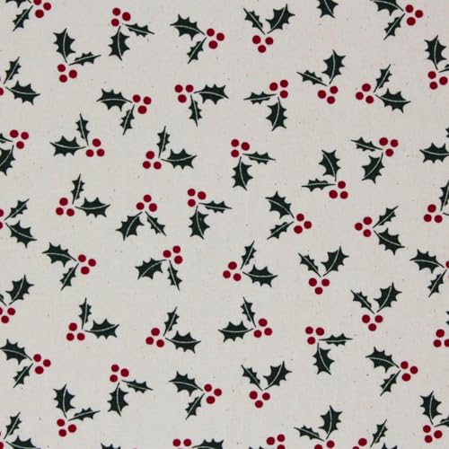 6 Fat Quarters Bundle - 'Ditsy Christmas' Small Scale Xmas Designs in Red & Green on a Natural Background. 100% Cotton Ideal for Quilting & Crafting (with Free Patchwork Pattern by Overdale Fabrics)
