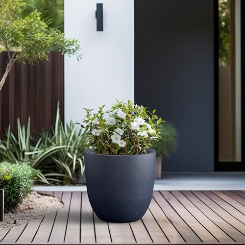 Image of Kante Large Round Bowl Charcoal Concrete Planter 18 inch Dia, Outdoor