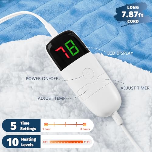BOMOVA Heated Electric Throw Blanket - 50" x 60" Heating Blanket with 10 Heating Levels & 8 Hours Auto Off, Warm Flannel Blanket with Over-Heat Protection, for Women, ETL & FCC Certified