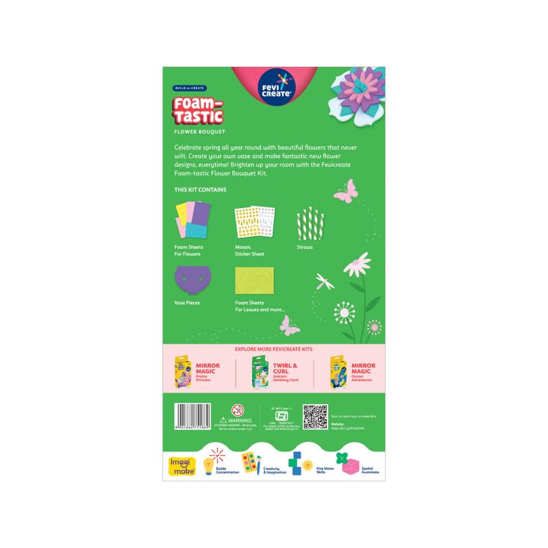 Image of Fevicreate Build-n-Create Foam-Tastic Flower Bouquet Kit | Flower Making | Foam Craft | Develop Fine Motor Skills | Travel Friendly | Screen-Free Play | Gifting | Ages 5 +