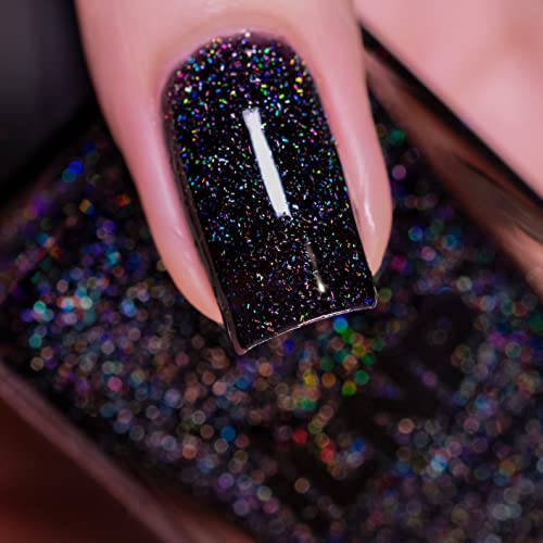 Image of ILNP Cityscape - TRUE Black Holographic Jelly Nail Polish, High Gloss and Sparkle, Long Lasting, Chip Resistant Manicure, Non-Toxic, Vegan, Cruelty Free, 12ml