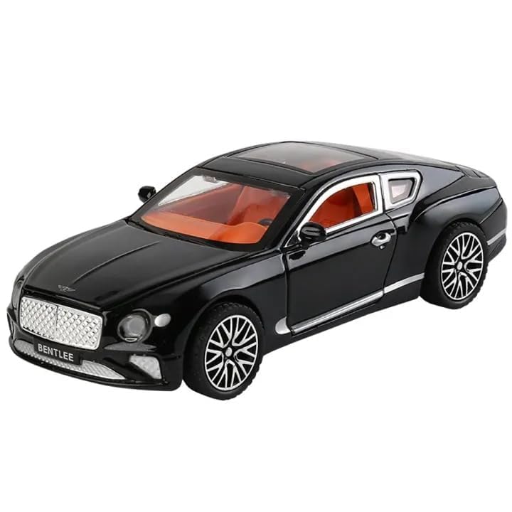 Image of WORSHIPER 1:32 Bentley Continental GT Diecast Metal Pull Back Car with 6 Openable Doors with Sound and Light Toy Decoration car Best Gift Toys for Kids (1:32 Bentley Continental GT - Black)