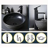 🛁 [COMPOSICIÓN]:lavabo piedra natural A: 1x fregadero / lavabo de recipiente de cerámica (juego de grifo / grifo y escurridor NO incluidos ， Todos los escurridores en el mercado nacional y mundial son aplicables, es estándar internacional), B: Lavabo de baño + equipado con todos -Grifo de agua fría y caliente de cobre, desagüe de cobre, tubería de drenaje, un par de válvulas angulares de cobre, un par de tuberías de agua fría y caliente.