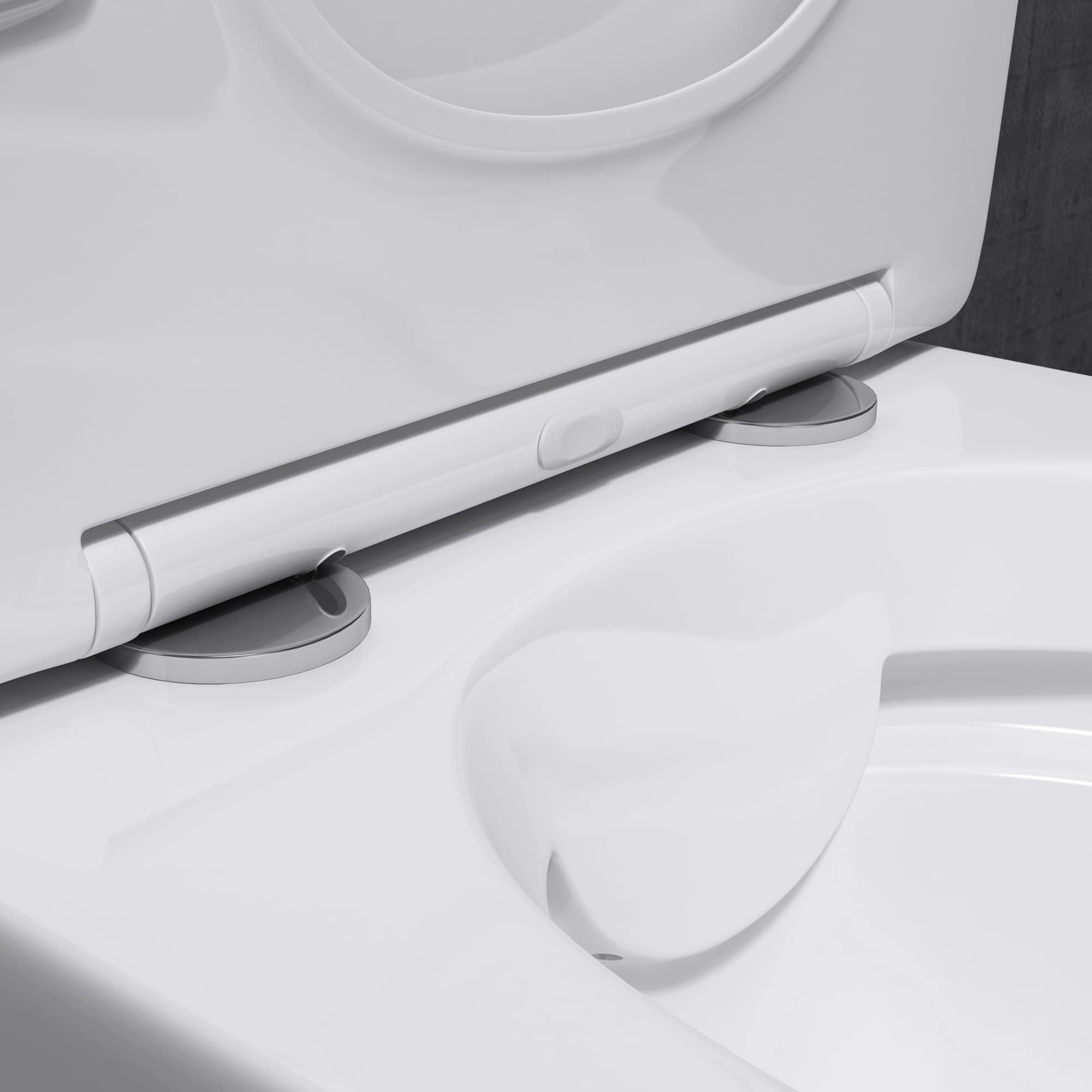 Mai & Mai Hänge WC Toilette Wand-WC Spülrandlos Weiß aus Keramik Wandmontage mit Absenkautomatik Aachen108-kurz