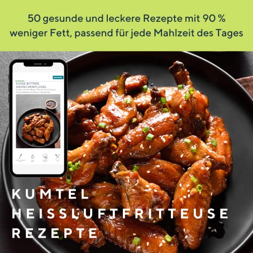 KUMTEL 5,5 l XL digitale airfryer 1500 W met 8 vooraf ingestelde functies en 60 minuten timer, heteluchtfriteuse voor gezond olievrij koken, bakken, grillen, intelligente temperatuurregeling, zonder - Afbeelding 6