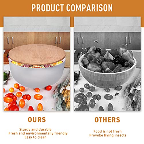 Panghuhu88 Salad Bowl With Lid, Set Of 3 (7" + 8.8" + 11") Serving Bowl With Bamboo Cover, Bamboo Fiber Mixing Bowl For Salad Cereal Pasta Soup Fruit Popcorn Chips (Grey) #TOP3