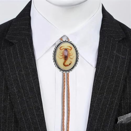 Image of Jeilwiy Bolo Tie for Men Western Cowboy Tie Necklace Gold Bolo Tie Leather Necktie Halloween Tie Accessories for Women