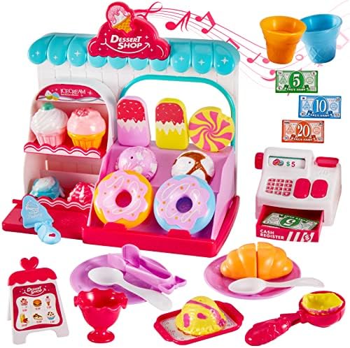 LINFUN KIDS Negozio Gelato, Registratore di Cassa Cibo Giocattolo per Bambini, Giochi Supermercato, Giochi di Imitazione, Regalo per Bambini 3 + Anni