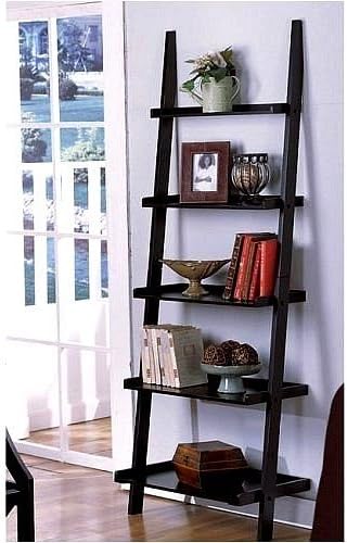 3 X Unique 72" High LEANING LADDER STYLE MAGAZINE / BOOK SHELF on Black Finish