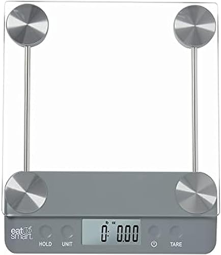 Eat Smart Eat Smart - Báscula de cocina con plataforma de vidrio de 33 libras con tara, color gris