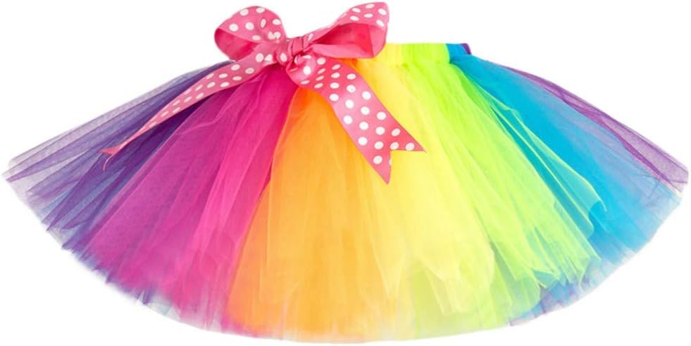 Lazzboy Girls Tutu Tulle Ballet Skirt Multicolour Rainbow Princess Dress-up Dancewear for 3-9 Years Costume Party Kids