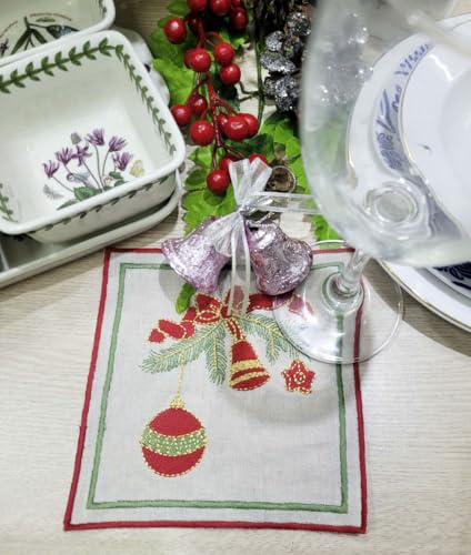 Servilletas de Tela Bordadas Rojas Navidad, Set de 6 miniatura 2