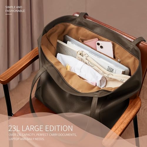 Image of KALIDI Large Tote Bag Vegan Leather Casual Zipper Work Bag Weekender Hobo for Women 16L Oversize Shoulder Travel Purse